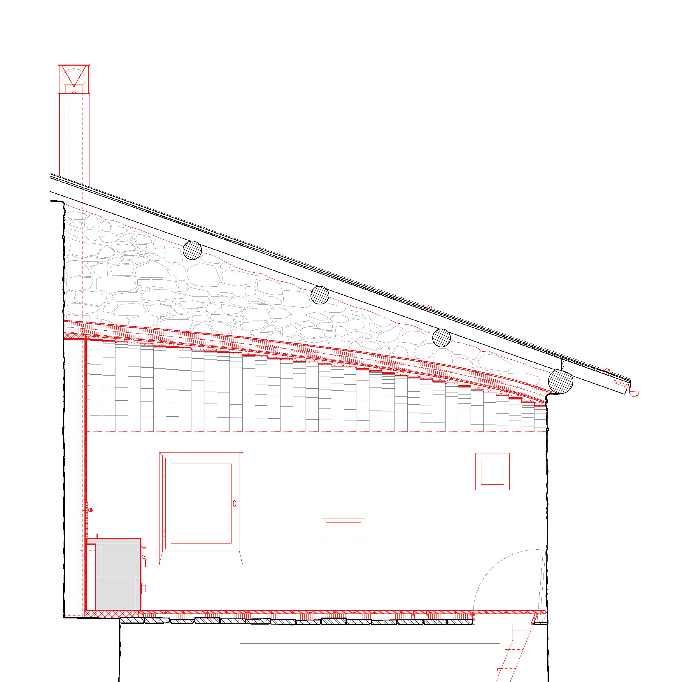 Konstruktionsschnitt der Küche mit neuem Gewölbe